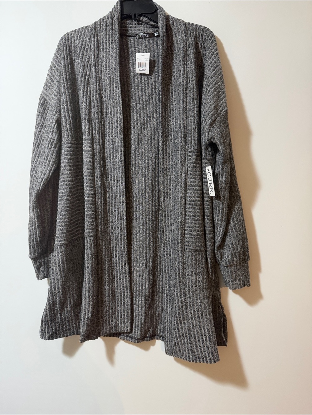 Cure Gray Ribbed Open-Front Women's Cardigan Sweater